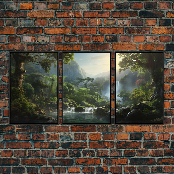 Framed Canvas Wall Art Set of 3 Green Tropical Jungle Floral Botanical Watercolor Painting Prints Modern Art Emerald Green Wall Decor