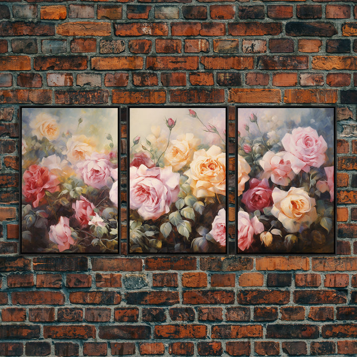 Colorful Art, Roses, Flower Wall Art, Floral Print, Canvas Print, Set Of 3 Prints, Wall Art, 3 Piece Wall Art, Office Decor, Kitchen Art
