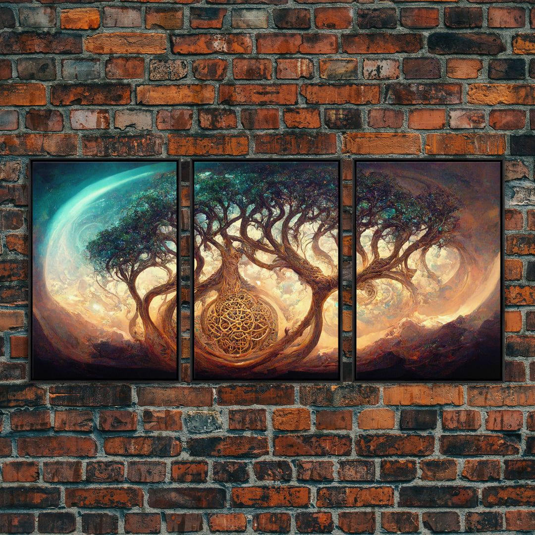 Yggdrasil Tree of Life, Nordic Viking Fantasy Art, Ready To Hang Canvas Print, Cool Living Room Wall Art Decor