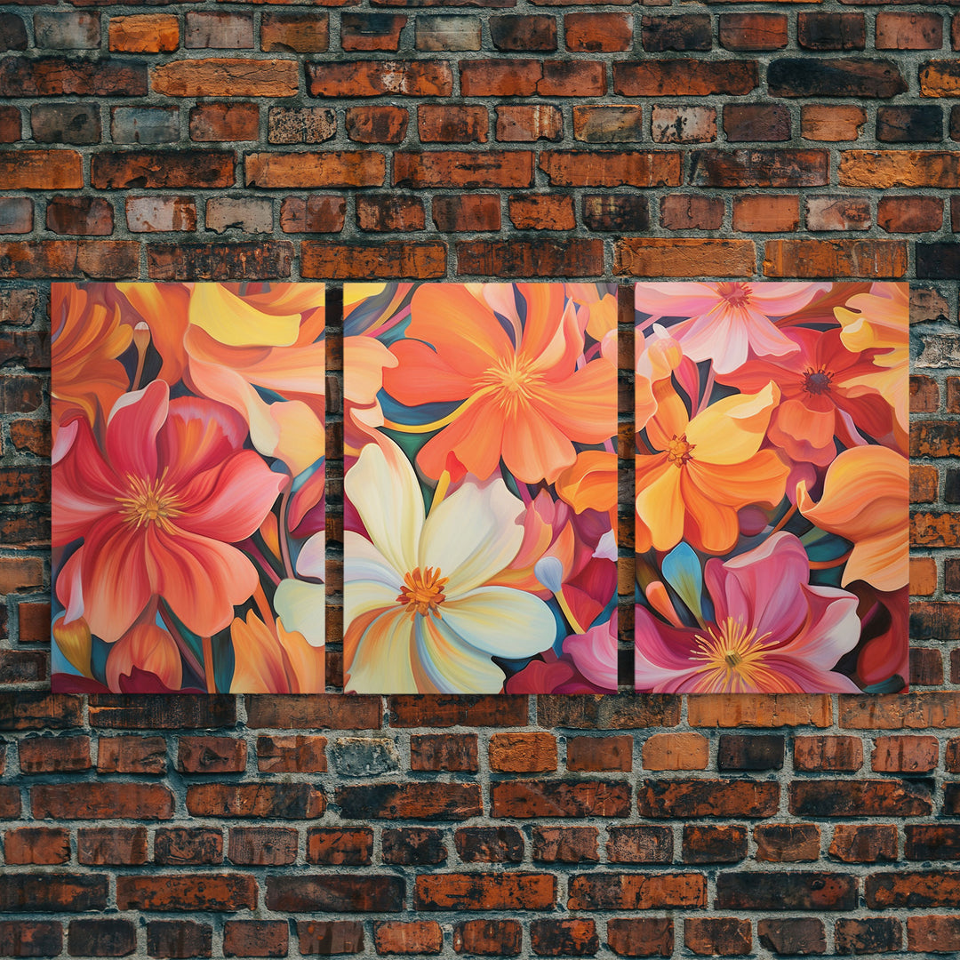Floral Wall Art, Colorful Wall Art, Botanical Art Print, Canvas Print, Wall Art, 3 Piece Wall Art, Birthday Gift, Kitchen Wall Decor