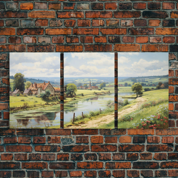 French Country Landscape Gallery Wall Art Set | Vintage Living Room Decor | Collection of 3 | French Countryside | Farmhouse Decor
