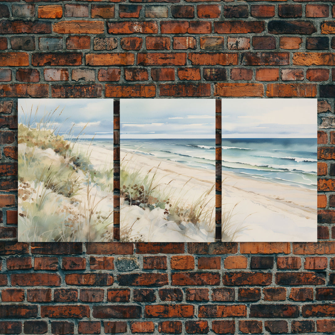 Abstract Coastal Painting Canvas Print Wall Art Vintage Beach Print Girly Apartment Decor Seascape Print, 3 Piece Wall Art, Boho Decor