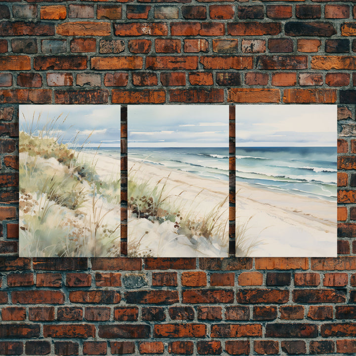 Abstract Coastal Painting Canvas Print Wall Art Vintage Beach Print Girly Apartment Decor Seascape Print, 3 Piece Wall Art, Boho Decor