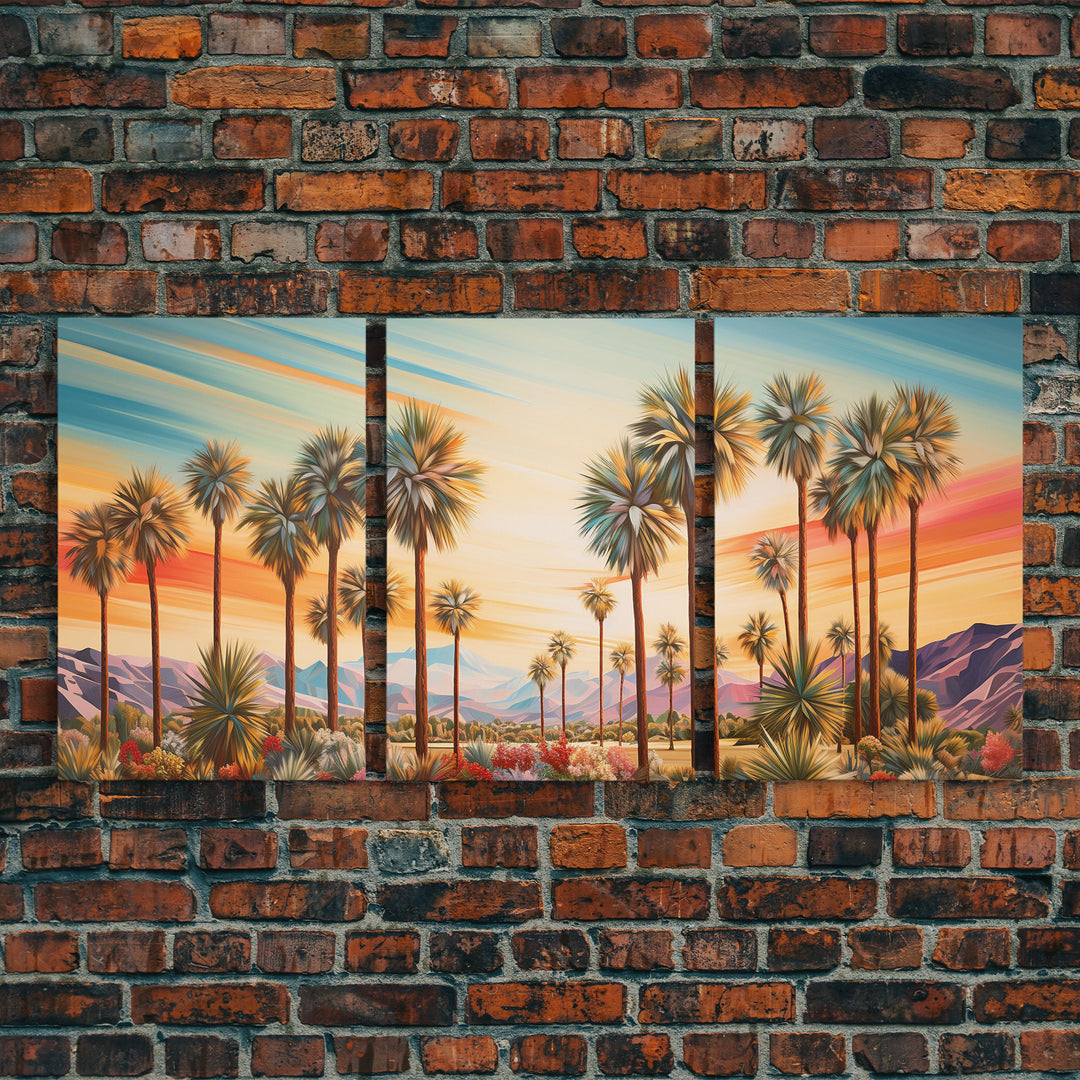 Retro Vibes, Arizona Desert Sunset, Framed Canvas Prints, 3 Piece Wall Art, Arizona Desert, Vintage Style Landscape Art, Southwestern Decor
