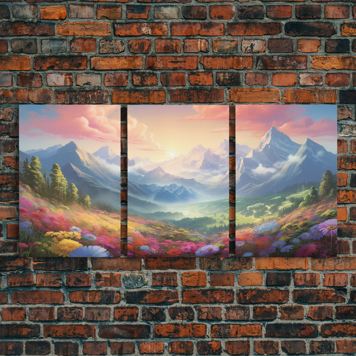 3 Piece Mountain Painting Set, Original Art, Framed Canvas Prints, Colorful Wall Art, Landscape Paintings, Living Room Decor, Wall Hanging