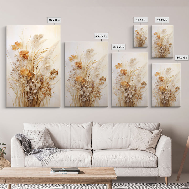 Framed Canvas Wall Art Set of 3, Modern Farmhouse Decor, Botanical Prints, Neutral Colors, Minimalist Art, Boho Home Decor