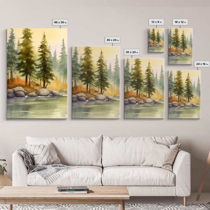 Beautiful Wall Art 3 Piece Canvas Print Framed Wall Decor, Watercolor Landscape Painting Print, Pacific Northwest, Oregon Art