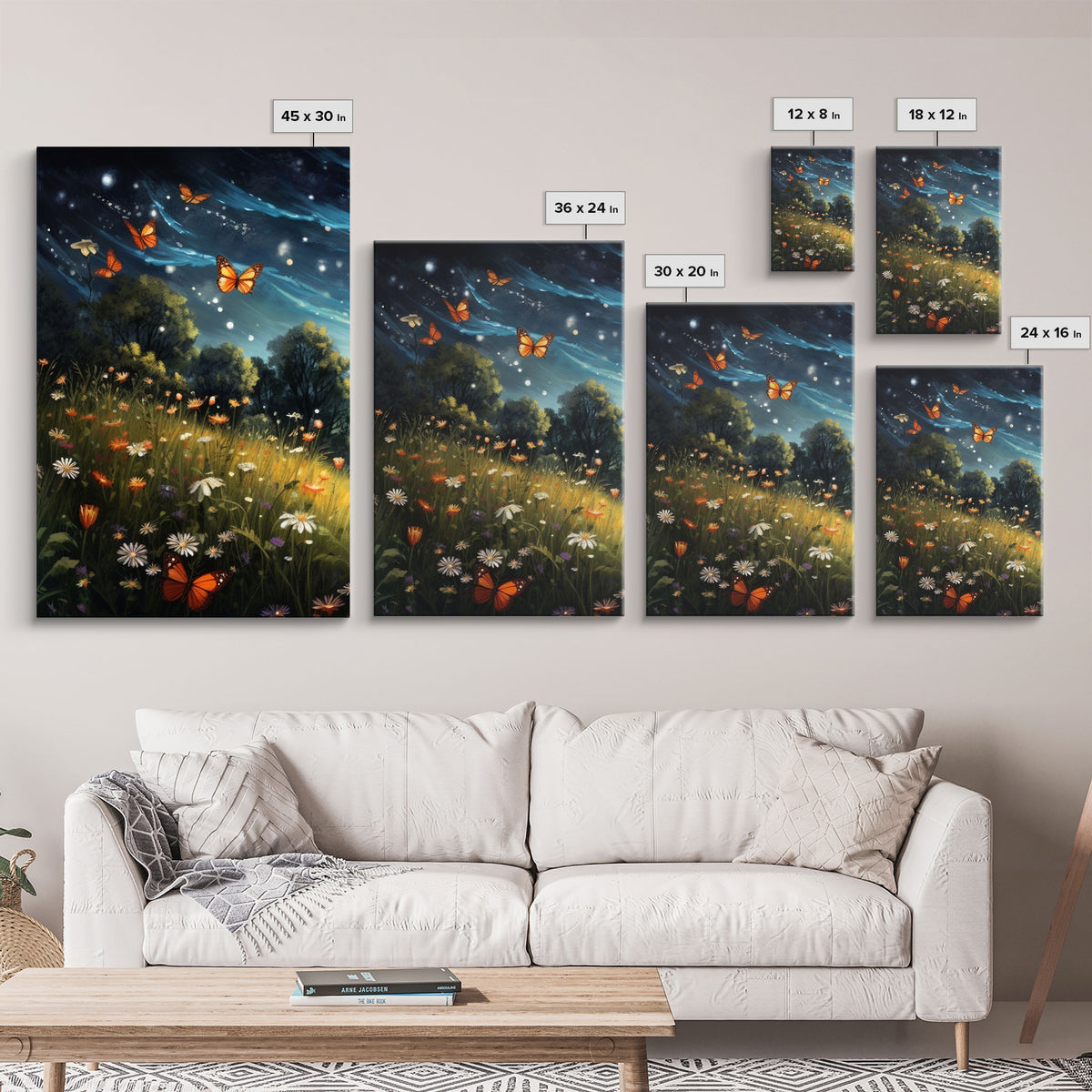 Wildflower Meadow. Wildflower Art, Canvas Print, Butterflies, Wall Art, 3 Piece Wall Art, Country Home Decor, Indie Room Decor, Room Decor