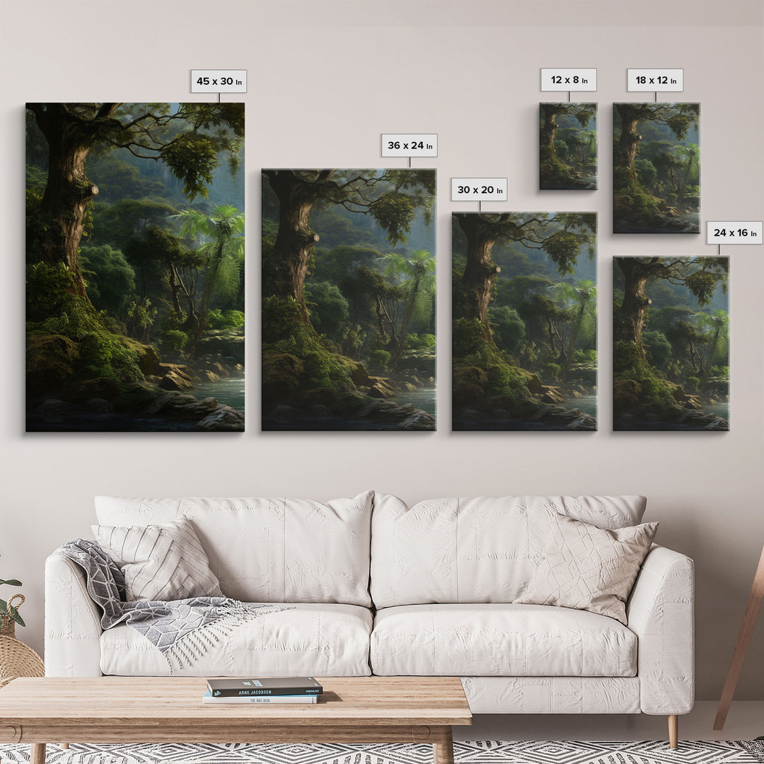 Framed Canvas Wall Art Set of 3 Green Tropical Jungle Floral Botanical Watercolor Painting Prints Modern Art Emerald Green Wall Decor