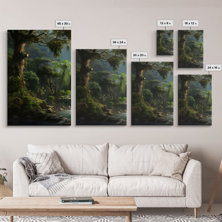 Framed Canvas Wall Art Set of 3 Green Tropical Jungle Floral Botanical Watercolor Painting Prints Modern Art Emerald Green Wall Decor