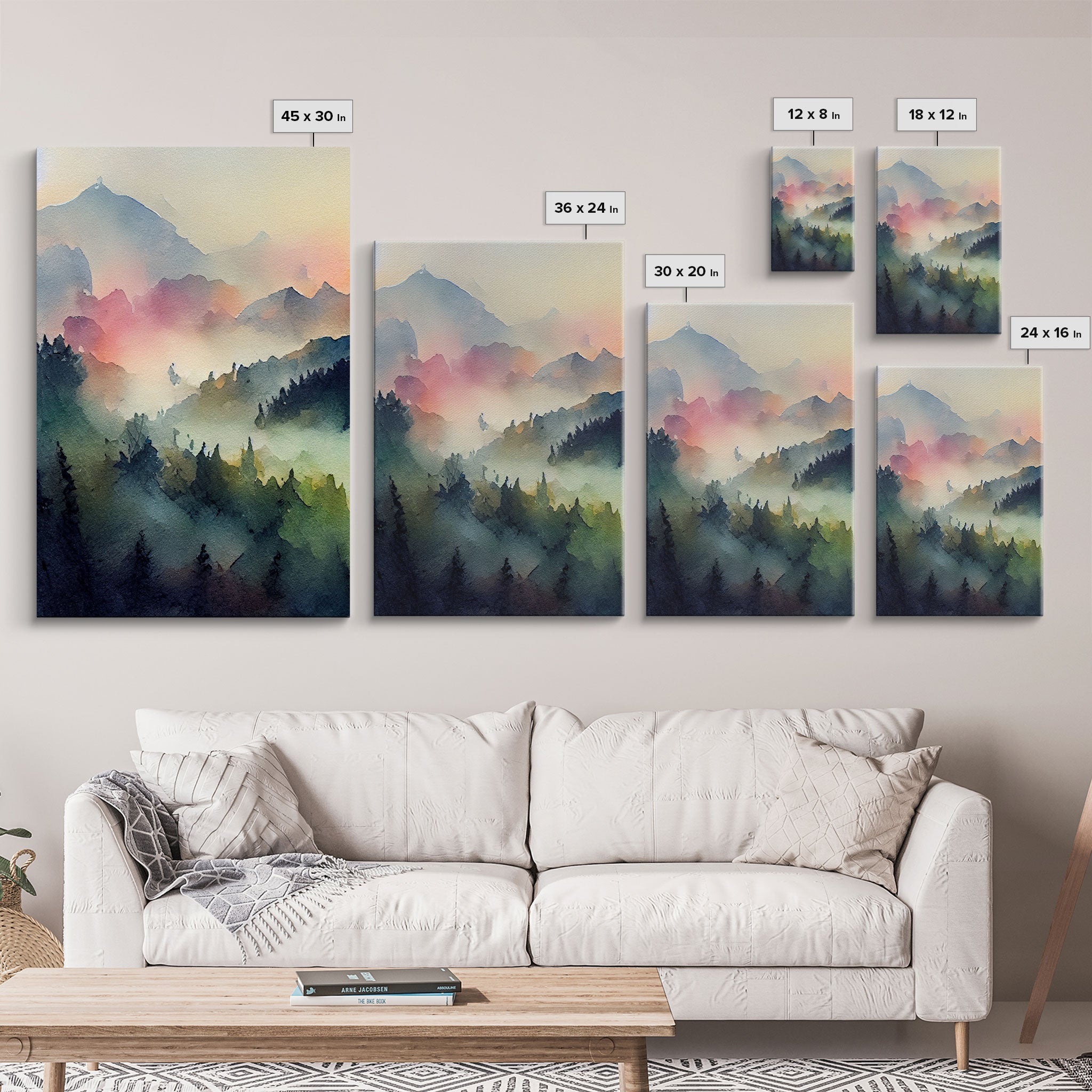 Dramatic Watercolor Sunset Landscape Abstract, Landscape Art, 3 Piece Canvas Decor, 3 Piece Wall Art, Ready To Hang Canvas Prints