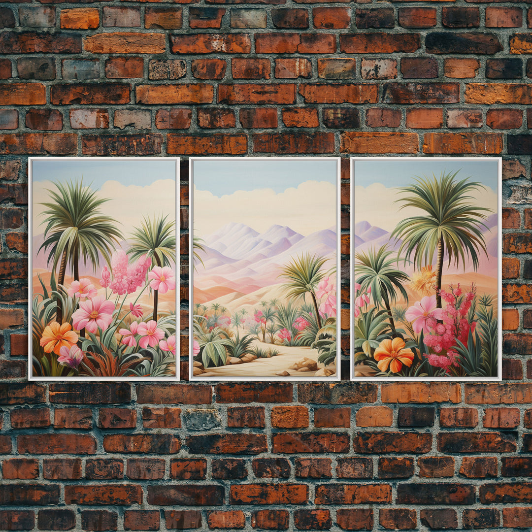 Landscape Wall Art, Flower Decor, Palm Trees Art, Mountain Art, Canvas Print, Wall Art, 3 Piece Wall Art, Gift For Couples, Home Wall Decor