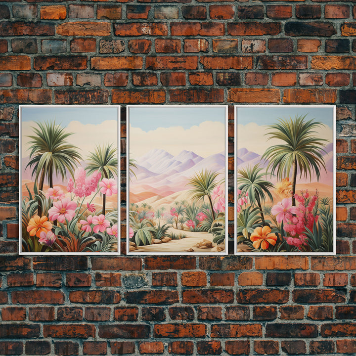 Landscape Wall Art, Flower Decor, Palm Trees Art, Mountain Art, Canvas Print, Wall Art, 3 Piece Wall Art, Gift For Couples, Home Wall Decor