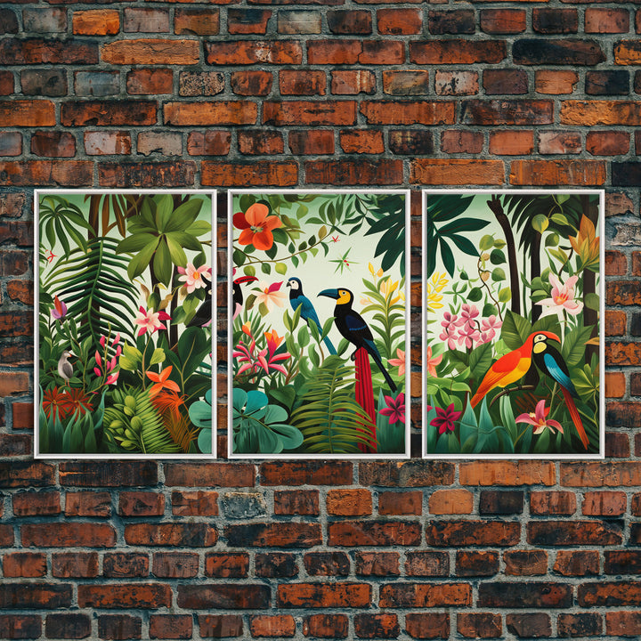 Tropical Wall Art, Birds Print, Animal Wall Art, Canvas Print, Wall Art, 3 Piece Wall Art, Jungle Print, Gaming Wall Decor, Kitchen Wall Art