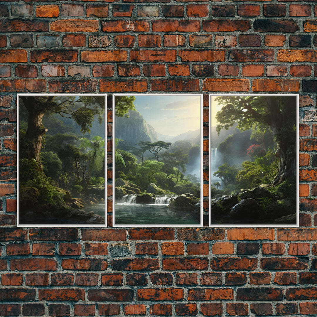 Framed Canvas Wall Art Set of 3 Green Tropical Jungle Floral Botanical Watercolor Painting Prints Modern Art Emerald Green Wall Decor