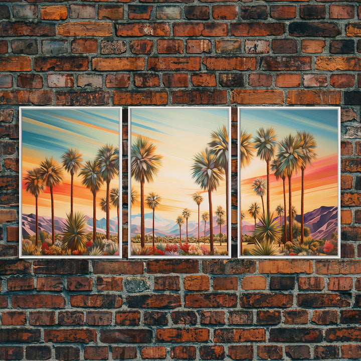 Retro Vibes, Arizona Desert Sunset, Framed Canvas Prints, 3 Piece Wall Art, Arizona Desert, Vintage Style Landscape Art, Southwestern Decor