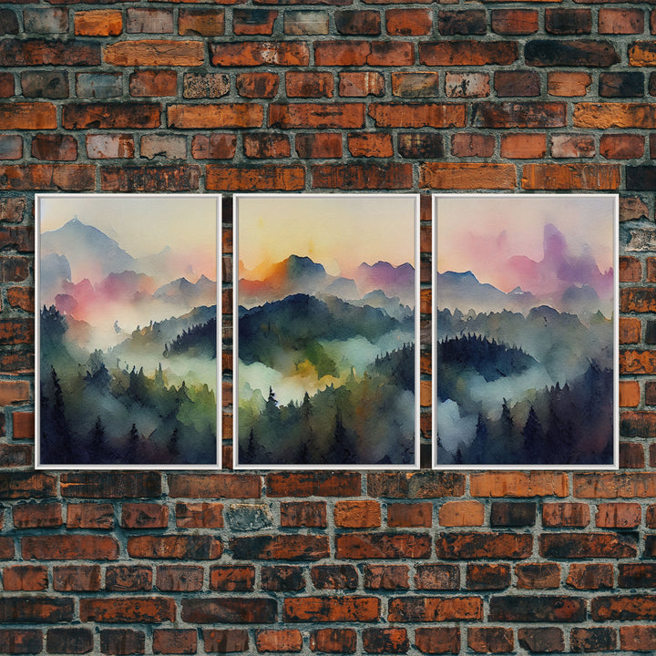 Dramatic Watercolor Sunset Landscape Abstract, Landscape Art, 3 Piece Canvas Decor, 3 Piece Wall Art, Ready To Hang Canvas Prints