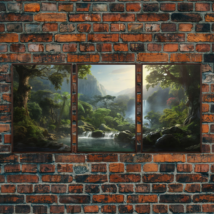 Framed Canvas Wall Art Set of 3 Green Tropical Jungle Floral Botanical Watercolor Painting Prints Modern Art Emerald Green Wall Decor