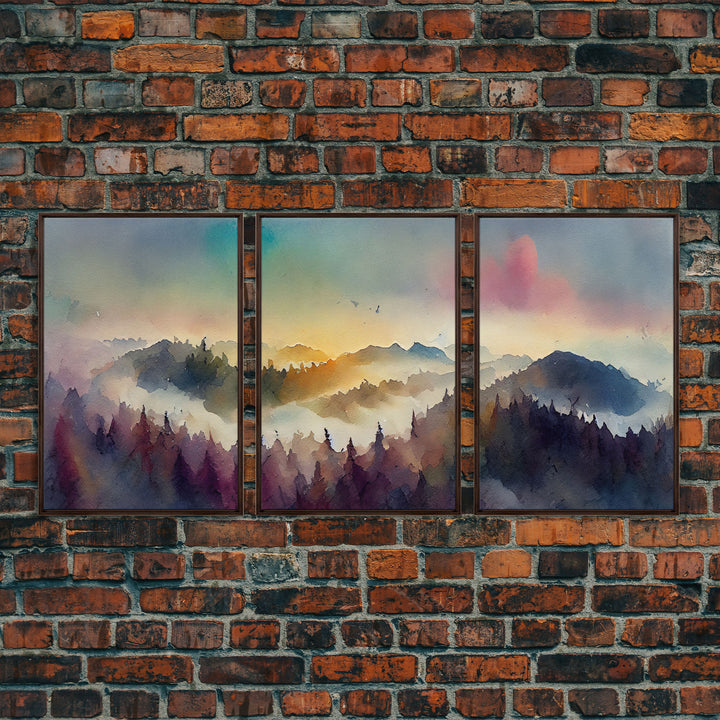 Dramatic Colorful Watercolor Sunset Landscape Abstract, Landscape Art, 3 Piece Canvas Decor, 3 Piece Wall Art, Ready To Hang Canvas Prints