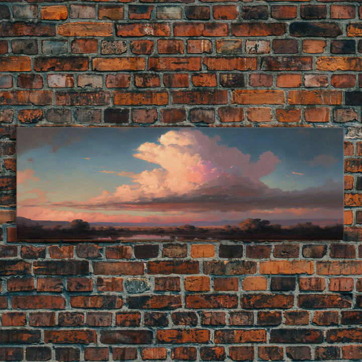 Panoramic Framed Canvas Texas Prairie Sunset Wall Art, Living Room, Bedroom Decor, Sunset Art, Watercolor Painting, Original Artwork