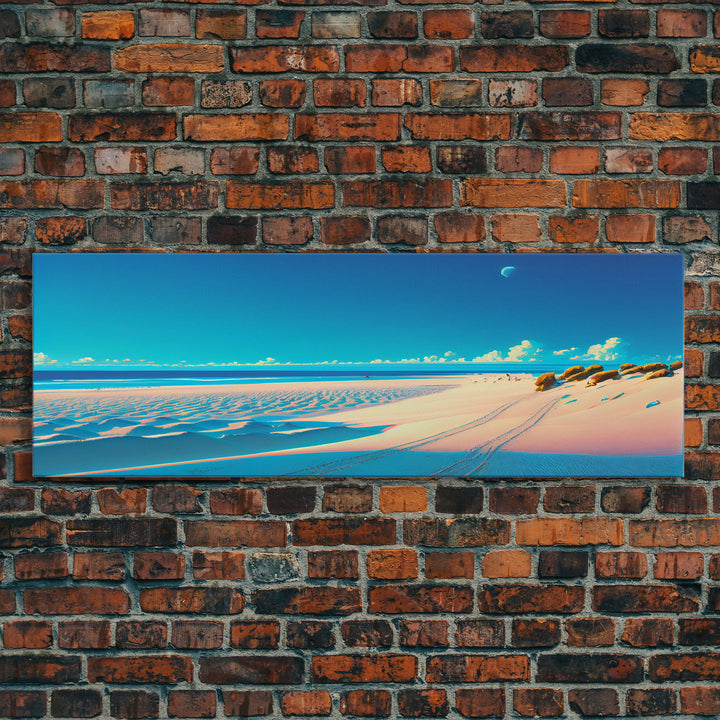 Vintage Coastal Seaside Painting PRINT | Beach House Wall Art Decor | Panoramic Canvas Print |  Extra Large Art | Beach House Art