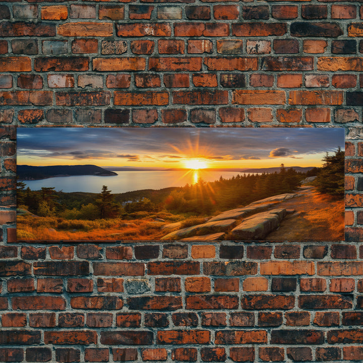 Photographic Panoramic of Acadia National Park, Sunset Photography, National Park Art, Framed Canvas Print, Landscape Photography