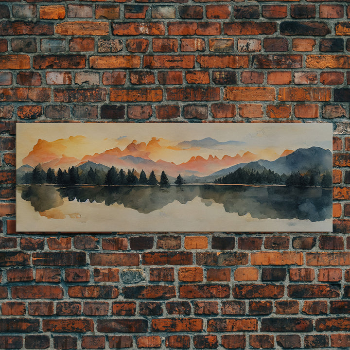 Unique watercolor painting of a forest fire, panoramic canvas print, ready to hang, gloomy wall decor