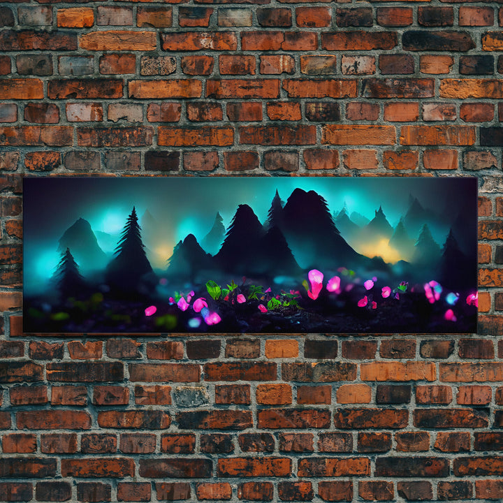 Luminescent trail in the forest, fantasy art, RPG concept art, canvas print, tiny worlds, glowing mushrooms out of focus, miniature worlds