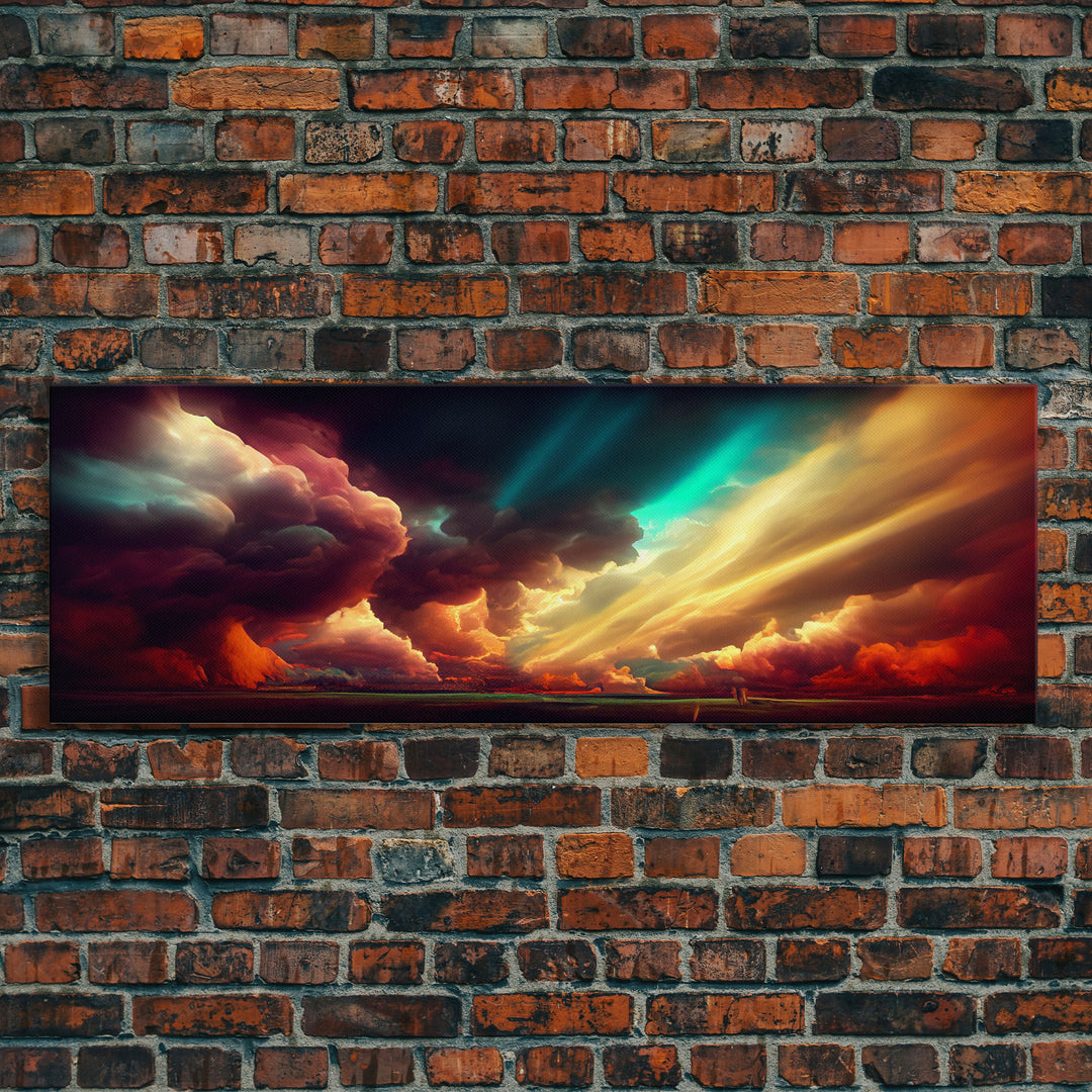 A stormy cloudy sky at dusk, synthwave, canvas print, Big Texas Skies, water color, storm art, extra large panoramic landscape wall decor
