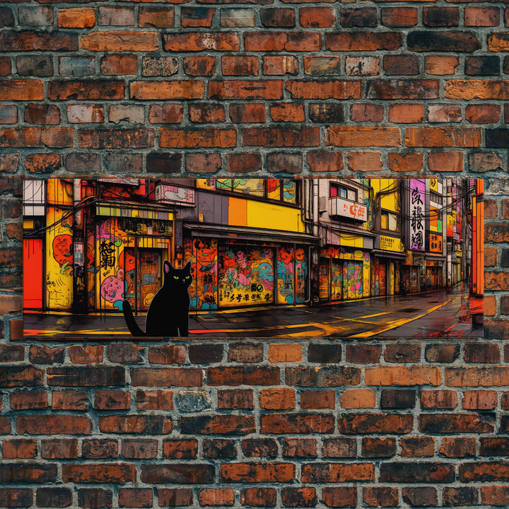 Black Cat Art Print, Framed Wall Art, Punk Cart Art, This Cat Is From The Streets, Colorful Cat  Lover Art