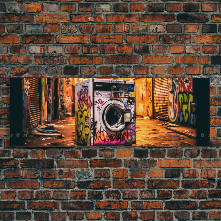 Graffiti Punk Wall Art, Street Art, Framed Canvas Print, Urban Decay Washing Machine, Limited Edition, High Quality Art, Game Room Art