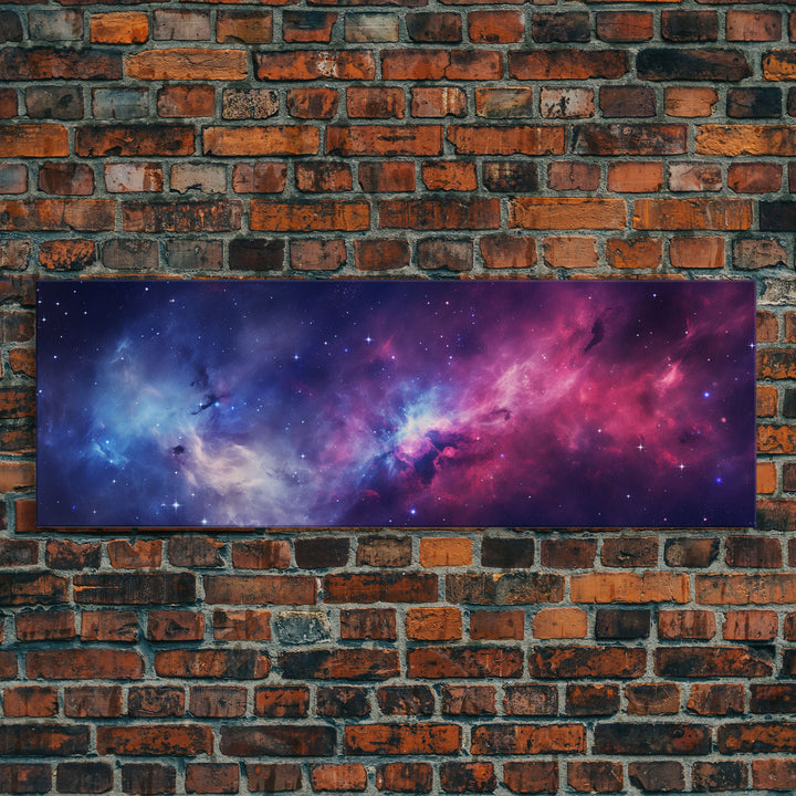 The Cosmic Balance, Framed Canvas Print Wall Art, Space Art, Galaxy Print, Turquoise and Pink Starry Night Sky