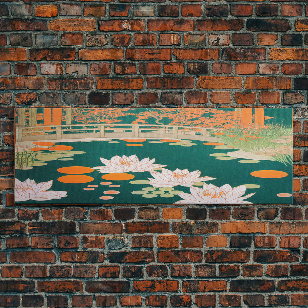 Japanese Style Zen Garden, Extra Large Wall Art, Framed Panoramic Canvas Print, Framed Wall Decor