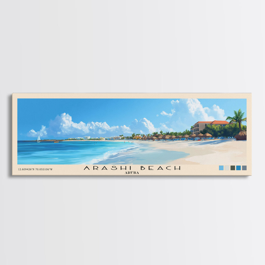 Arashi Beach, Aruba Panoramic Print, Vacation Gift, Aruba Wall Art, Beach Painting, Beach Decor, Large Wall Art, Wood Frame Art