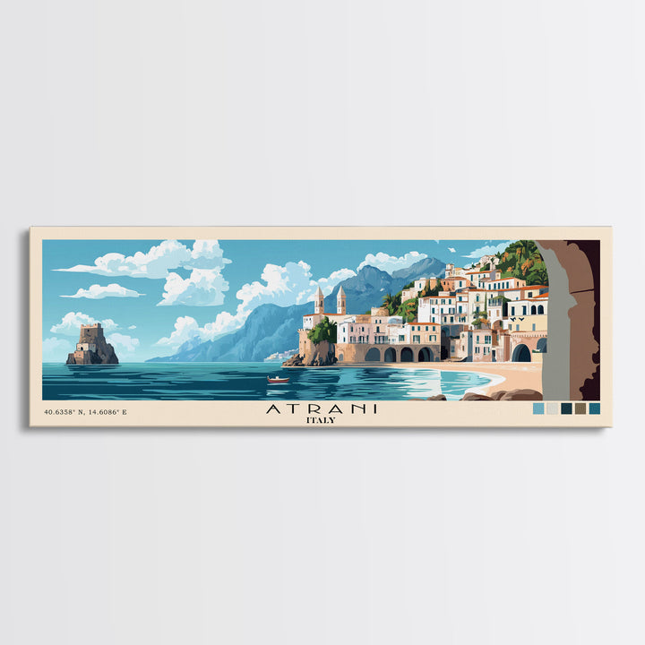 Atrani, Italy Panoramic Print, Vacation Gift, Italy Wall Art, Beach Painting, Beach Decor, Beach Or Lakehouse Art