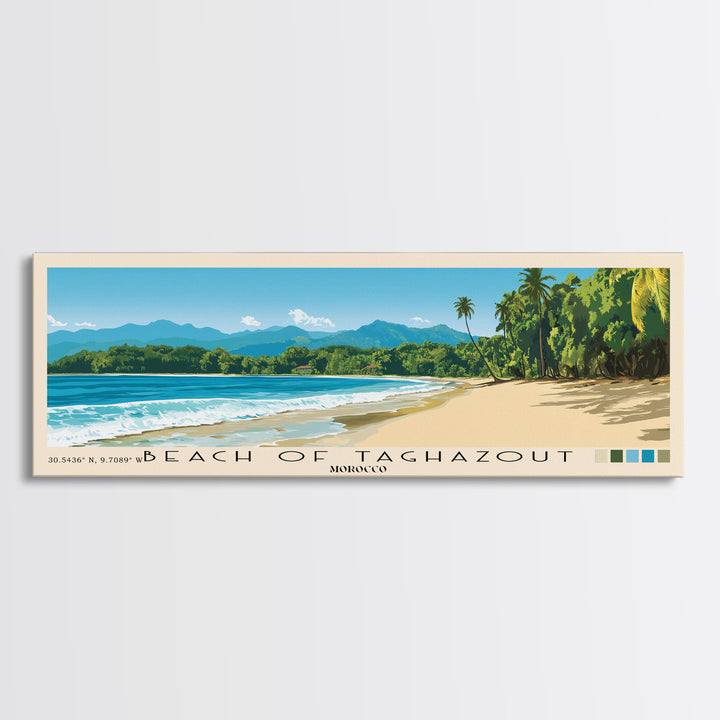 Beach of Taghazout, Morocco Panoramic Beach Print, Vacation Gift, Morocco Wall Art, Beach Painting, Beach Decor, Beach Painting