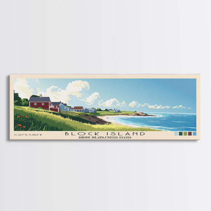 Block Island, Rhode Island,United States Panoramic Print, Vacation Gift, Rhode Island,United States Wall Art, Beach Painting, Beach Decor, Beach Or Lakehouse Art