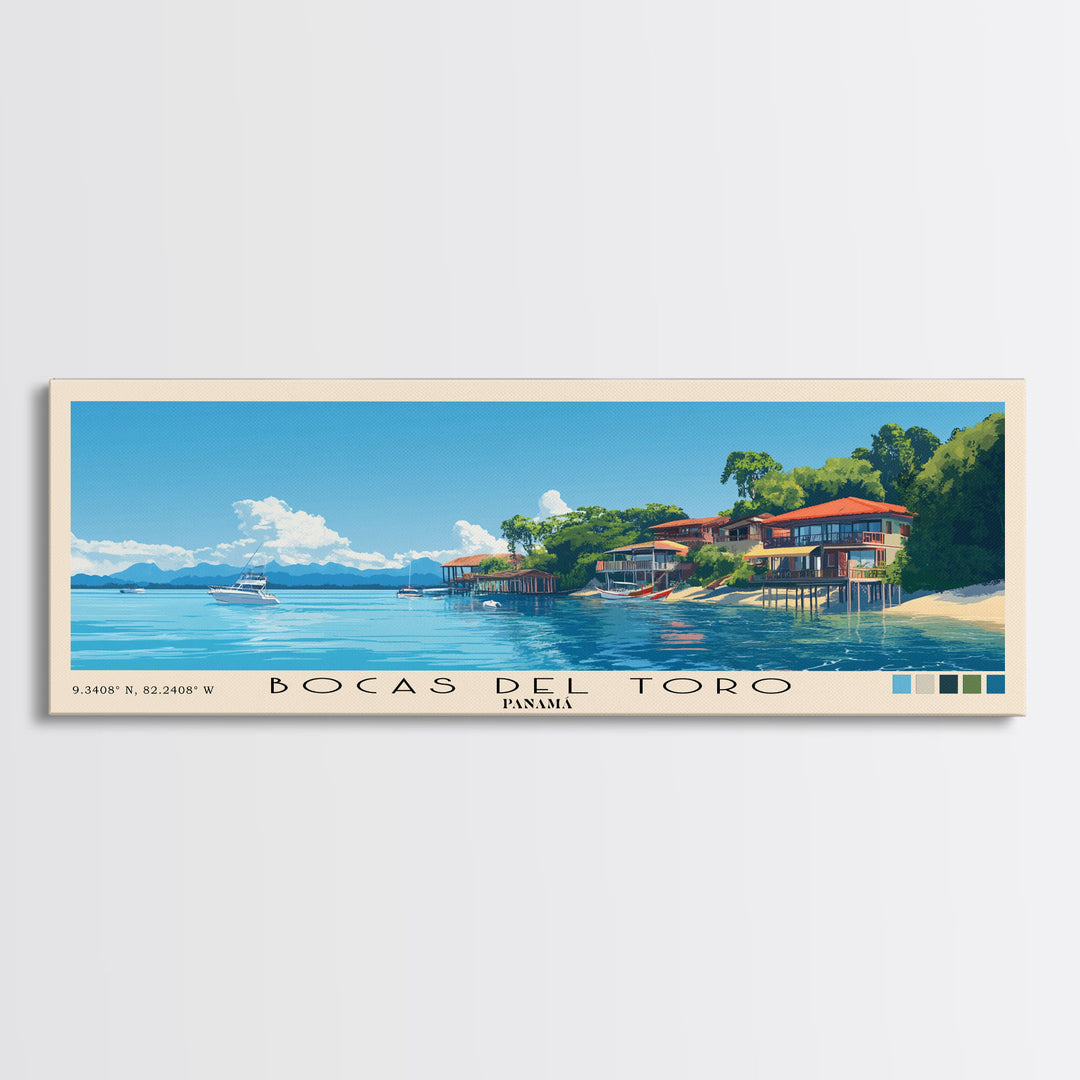 Bocas del Toro , Panamá Panoramic Beach Print, Vacation Gift, Panamá Wall Art, Beach Painting, Beach Decor, Beach Painting