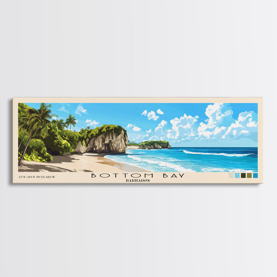 Bottom Bay, Barbados Panoramic Print, Vacation Gift, Barbados Wall Art, Beach Painting, Beach Decor, Large Wall Art, Wood Frame Art
