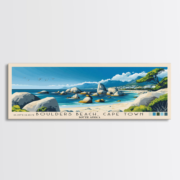 Boulders Beach, Cape Town, South Africa Panoramic Print, Vacation Gift, South Africa Wall Art, Beach Painting, Beach Decor, Beach Or Lakehouse Art
