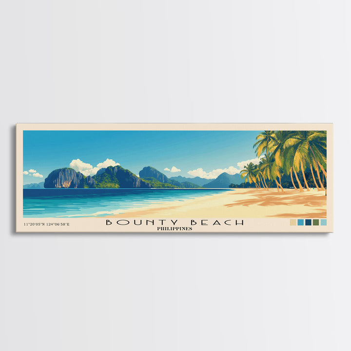 Bounty Beach, Philippines Panoramic Beach Print, Vacation Gift, Philippines Wall Art, Beach Painting, Beach Decor, Beach Painting