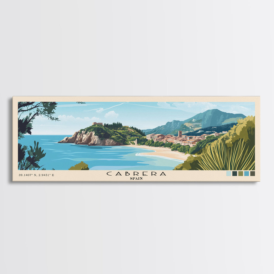 Cabrera, Spain Panoramic Beach Print, Vacation Gift, Spain Wall Art, Beach Painting, Beach Decor, Beach Painting