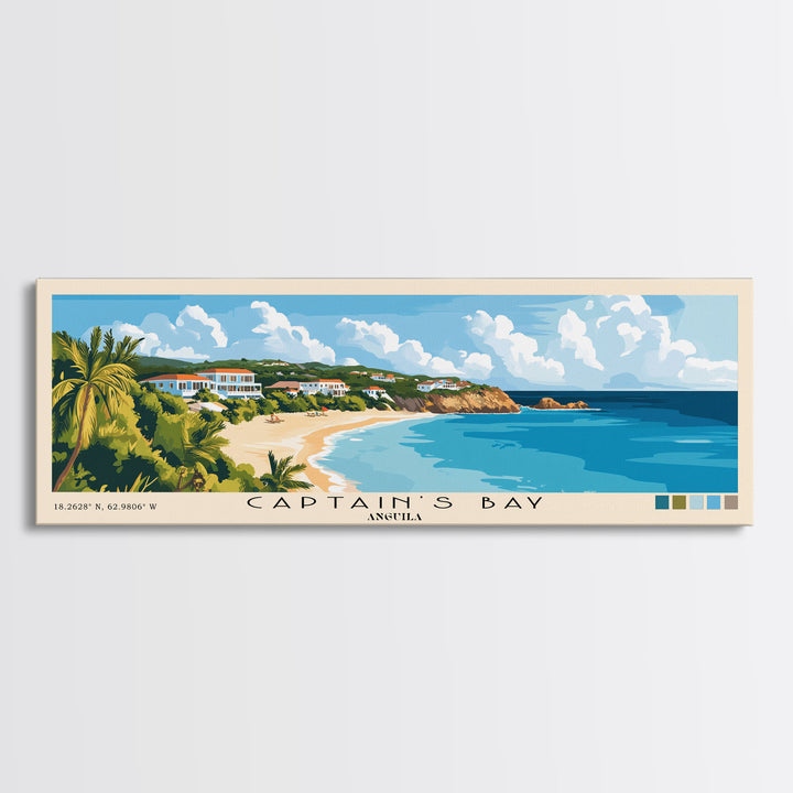 Captain's Bay, Anguila Panoramic Print, Vacation Gift, Anguila Wall Art, Beach Painting, Beach Decor, Beach Or Lakehouse Art