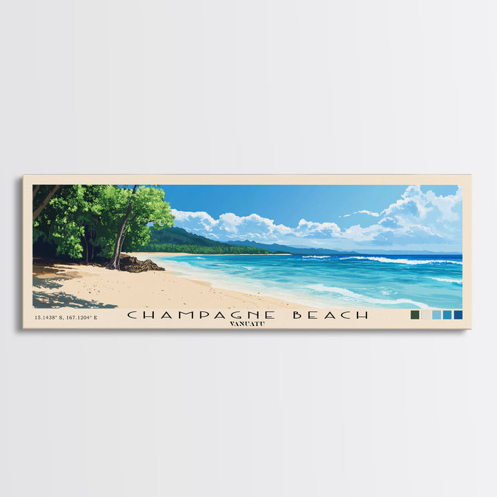 Champagne Beach, Vanuatu Panoramic Beach Print, Vacation Gift, Vanuatu Wall Art, Framed Canvas Print, Framed Beach Painting