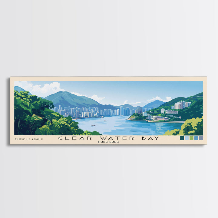Clear Water Bay, Hong Kong Panoramic Beach Print, Vacation Gift, Hong Kong Wall Art, Beach Painting, Beach Decor, Beach Painting