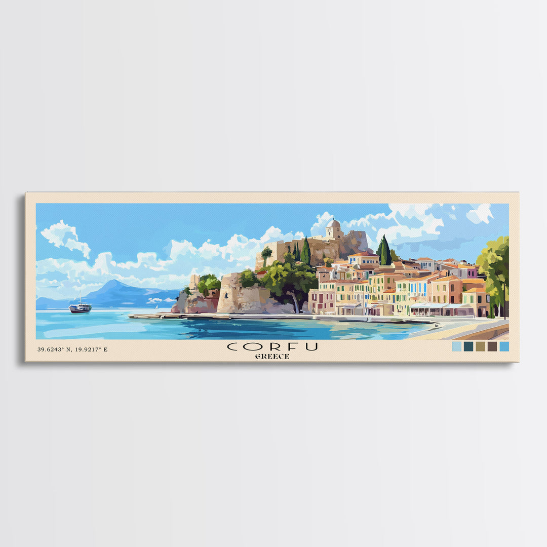 Corfu, Greece Panoramic Print, Vacation Gift, Greece Wall Art, Vacation Wall Art, Vacatation Memories, Beach Decor, Beach Or Lakehouse Art
