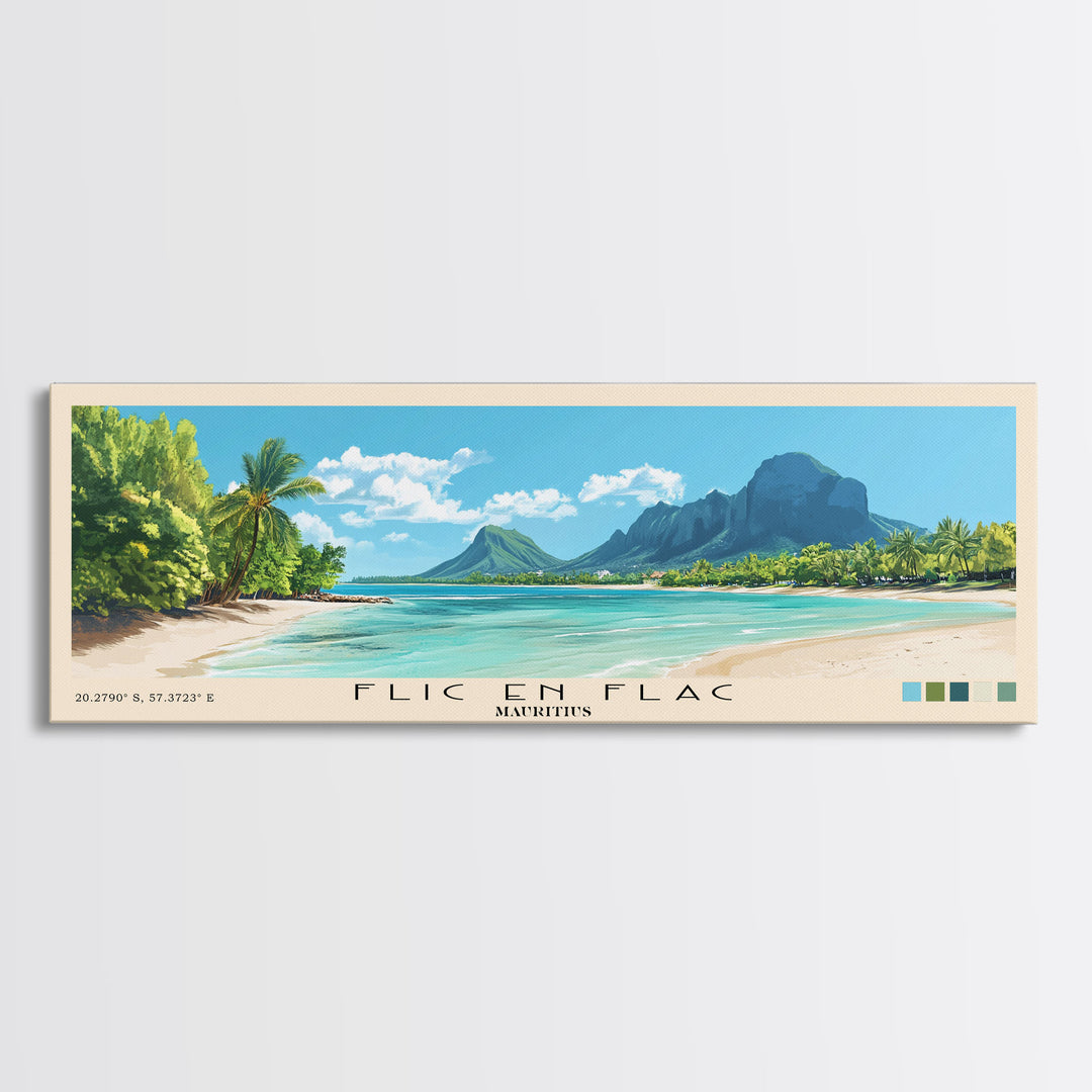 Flic en Flac, Mauritius Panoramic Print, Vacation Gift, Mauritius Wall Art, Vacation Wall Art, Vacatation Memories, Beach Decor, Beach Or Lakehouse Art