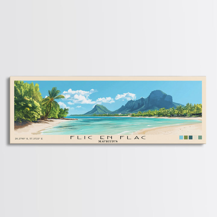 Flic en Flac, Mauritius Panoramic Print, Vacation Gift, Mauritius Wall Art, Vacation Wall Art, Vacatation Memories, Beach Decor, Beach Or Lakehouse Art