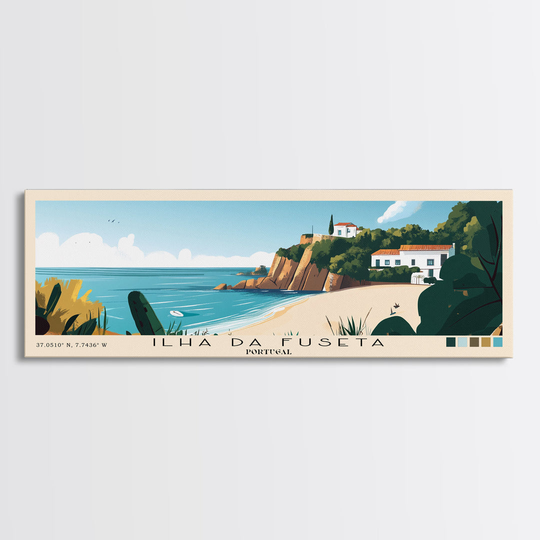 Ilha da Fuseta, Portugal Panoramic Print, Vacation Gift, Portugal Wall Art, Beach Painting, Beach Decor, Large Wall Art, Wood Frame Art