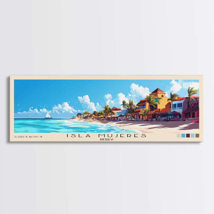 Isla Mujeres, Mexico Panoramic Print, Vacation Gift, Mexico Wall Art, Beach Painting, Beach Decor, Beach Or Lakehouse Art